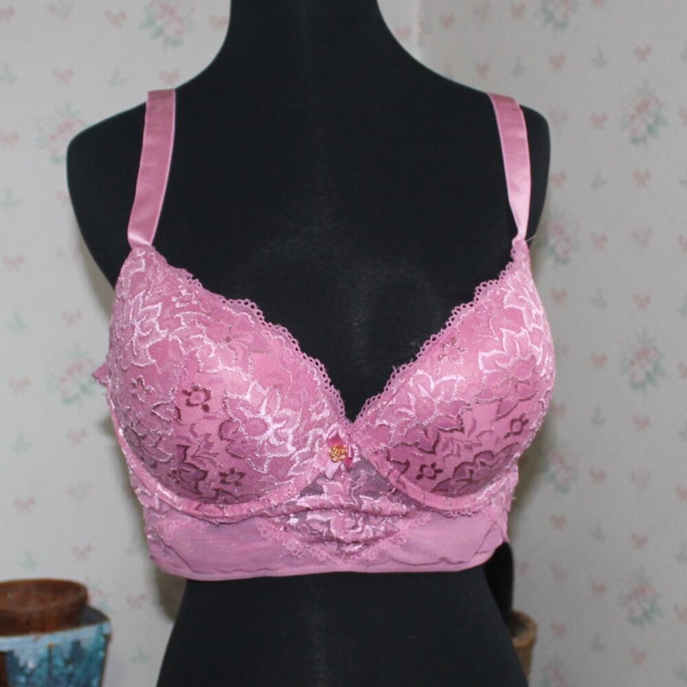 Daisy Fuentes Rose Pink Lace Push-Up Bra 40C